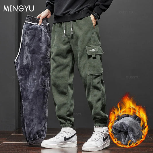 Brand Clothing New Winter Fleece Warm Corduroy Pants Men Cargo Work Thick Baggy Streetwear Joggers Trousers Male Large Size 5XL