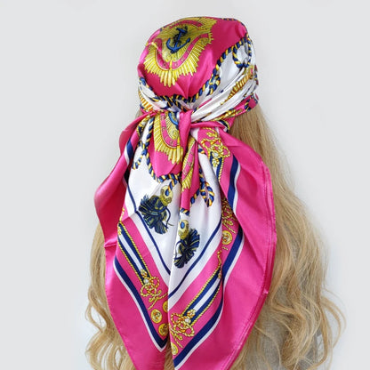 new 90*90cm fashion Silk Scarf Scarftop Headwraps Women Vintage Four Seasons Hair Scarve Hijab Foulard Bandana Femme Headscarf