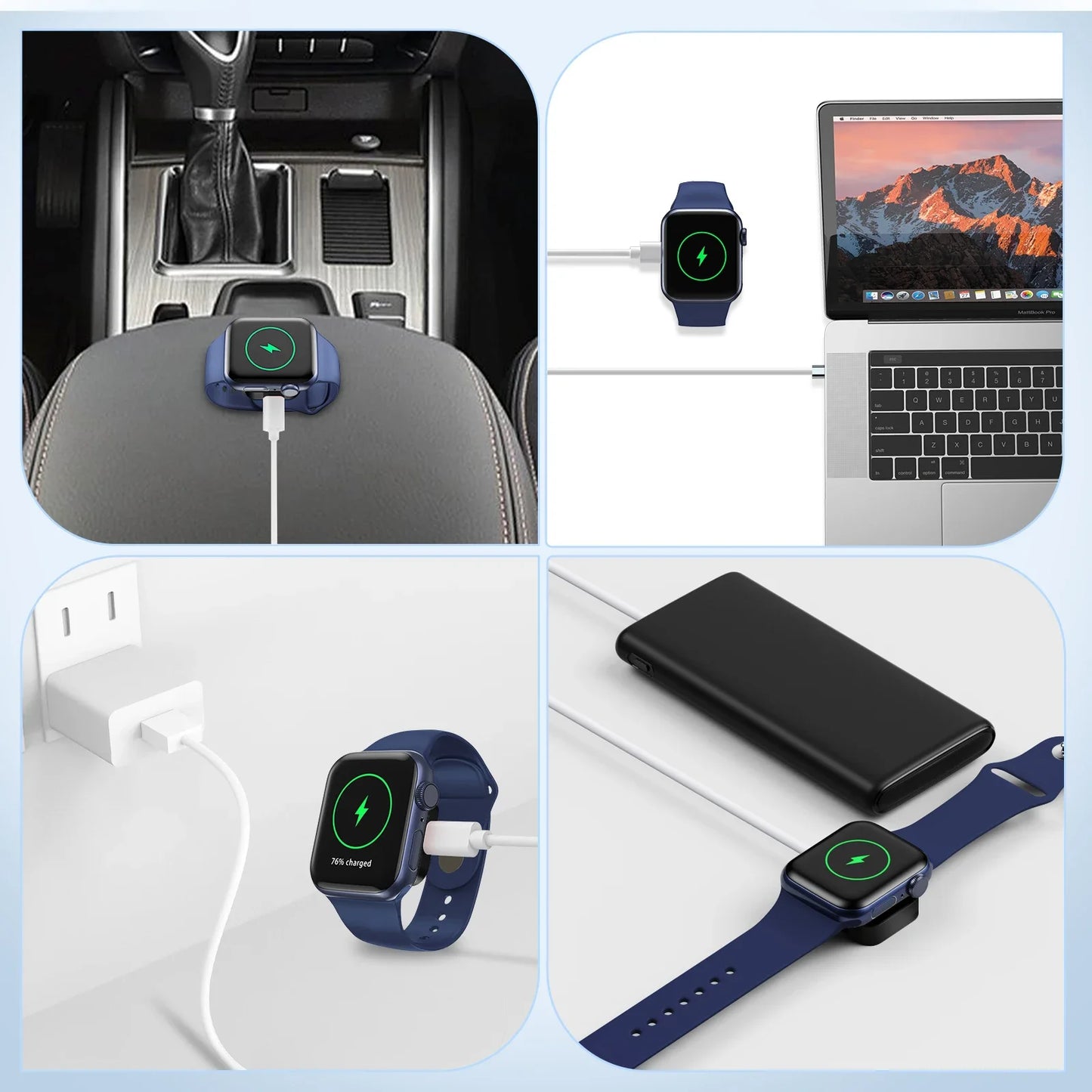 Portable 2 in 1 Magnetic Wireless Charger Key Chain For Apple Watch Series 9 8 7 6 5 4 3 2 SE 8 Pin USB-C Fast Charging Station