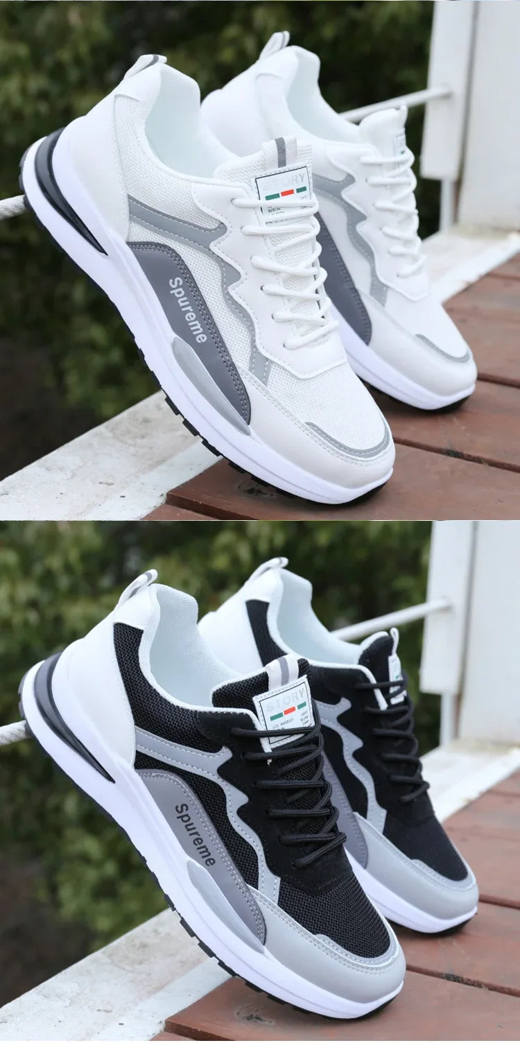 Summer Breathable Men's Shoes 2024 New Casual Sports Web Running Student White Old Man Increased Height Trendy Shoes