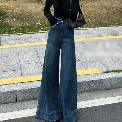 American Retro High-Waist Skiny Flare Pants Wide-Leg Long Jeans Women's Autumn Denim Long Trousers High Street Streetwear