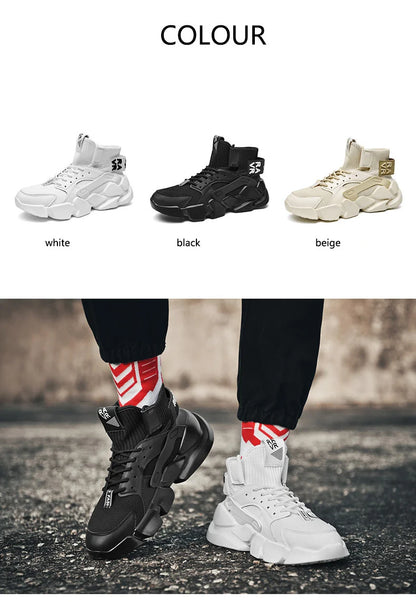 Shoes for men New High-top Beige Men Sneakers Chunky Men Shoes Heighten Fashion Casual Plus Size Damping Tennis Shoes Zapatillas