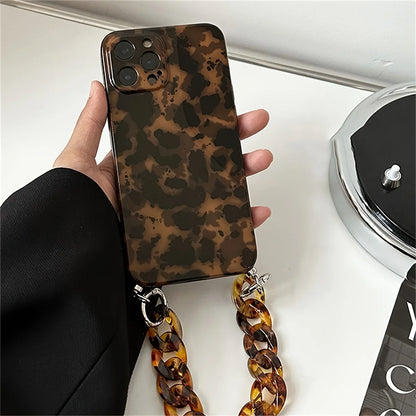 Luxury Retro Leopard Vintage Amber case For iPhone 16 15 14 13 12 Pro Max 11 Cute Sexy Amber Bracelet Wristband Chain Back Cover