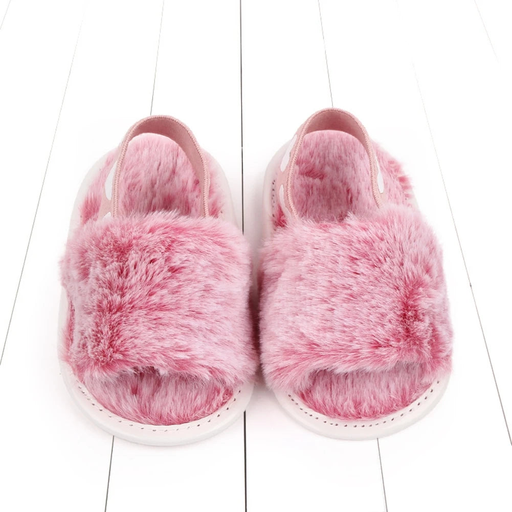 Baby Tie-Dye Fluffy Casual Shoes Toddler Shoes Elastic Plush Garden Sandals Children'S Outdoor Walking Casual Shoes For 0-1Y