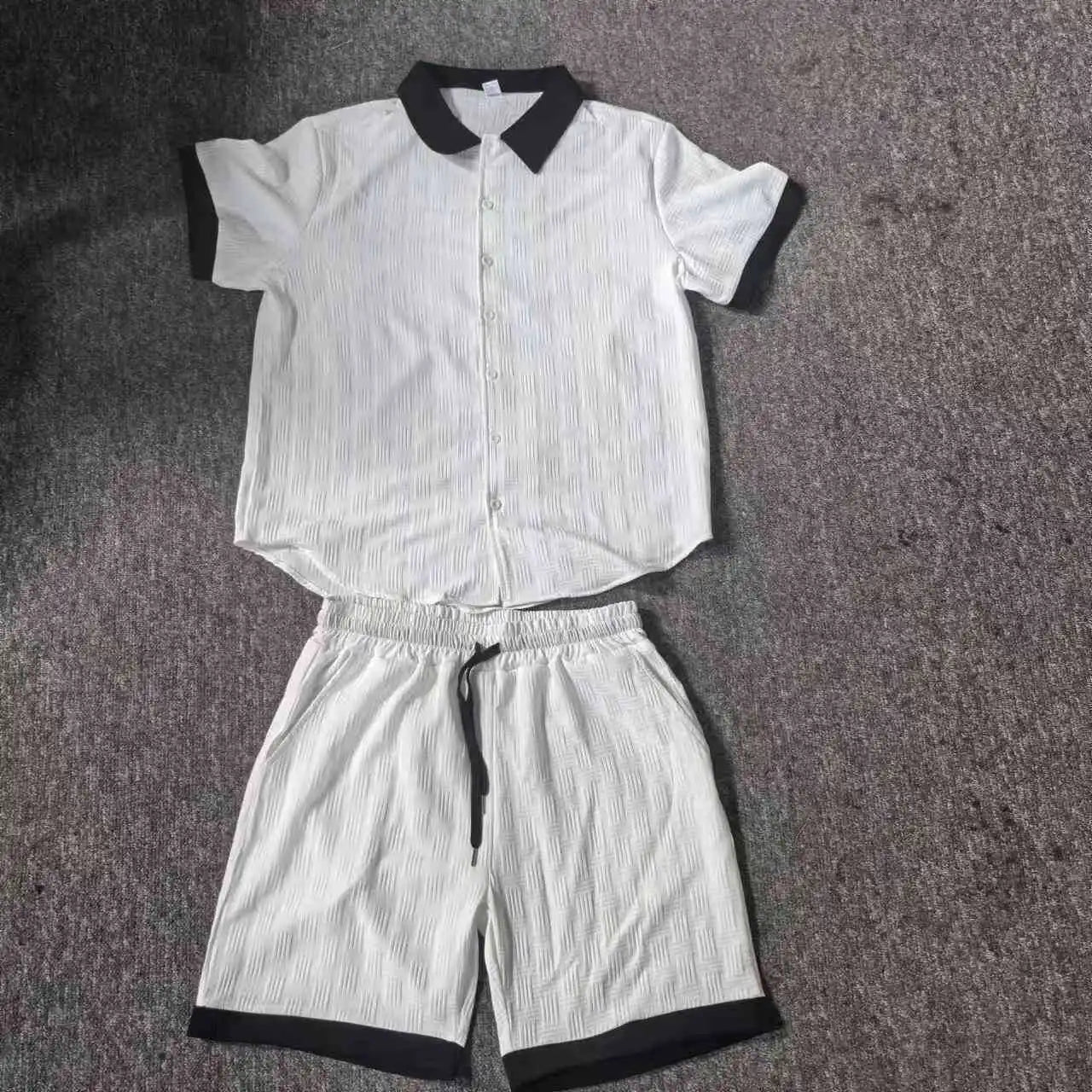 2025 Spring and summer new European and American fashion casual men's shirt color short-sleeved shorts beach suit