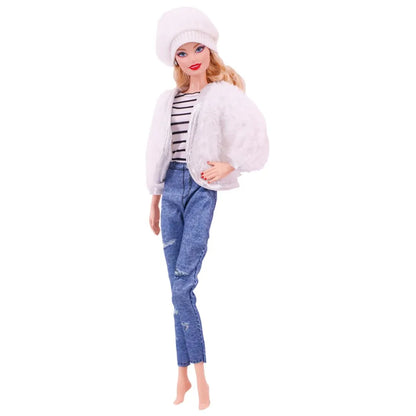 30CM&11.8Inch Doll Clothes Plush Coat + Dress+Hat ,T-shirt Set Suitable Fashion Outfit Casual Clothing Free Glasses Gift