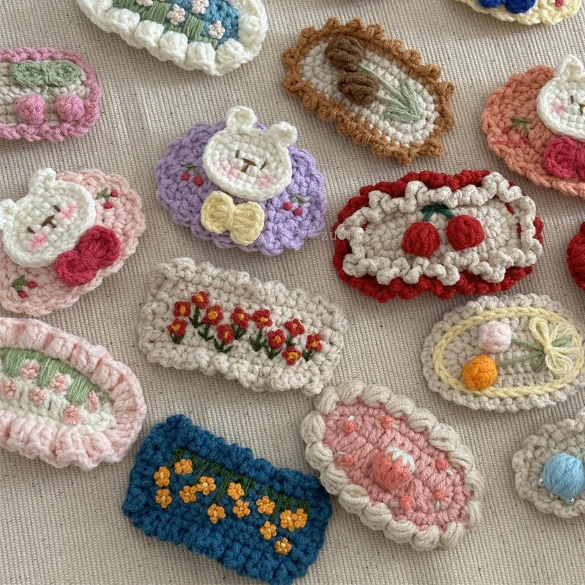 Lovely Sweet Hair Clips Wool Knitted Flower Barrettes Hairpins for Kids Girls Candy Crochet Cartoon Headwear Hair Accessories