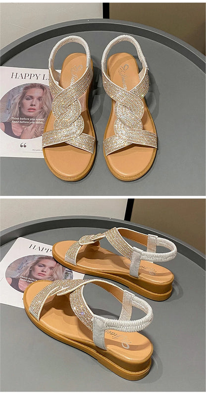 Sandals Women 2025 New Summer Wedge Heel Soft Sole Elevated Casual Roman Sandals Small Womens Shoes Sandalias Mujer Sandal Q322