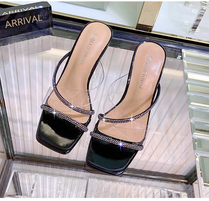 Transparent PVC Slippers Crystal Cup high-heeled Sexy Casual Shoes Plus Size 35-43 44 45 46 Women Open Toe Transparent Slippers