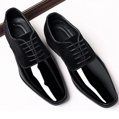 Black PU Patent Leather Shoes for Men Casual Business Shoes Lace Up Formal Office Work Shoes for Male Party Wedding Oxfords