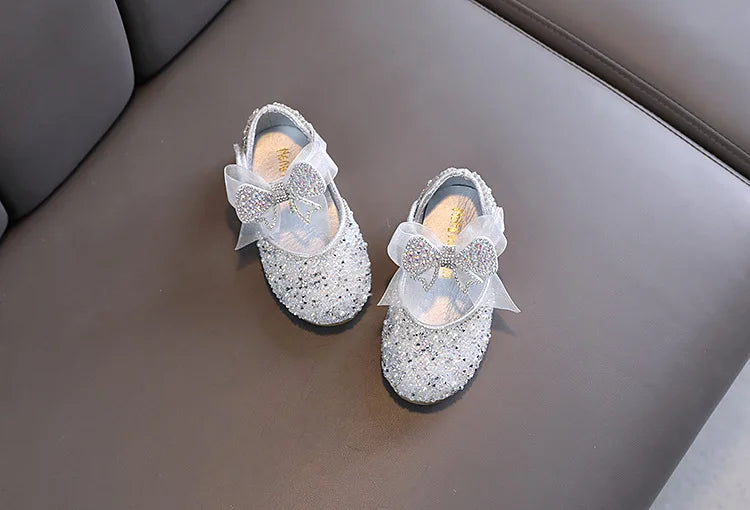 AINYFU New Children's Sequined Leather Shoes Girls Princess Rhinestone Bowknot Single Shoes 2024 Fashion Baby Kids Wedding Shoes