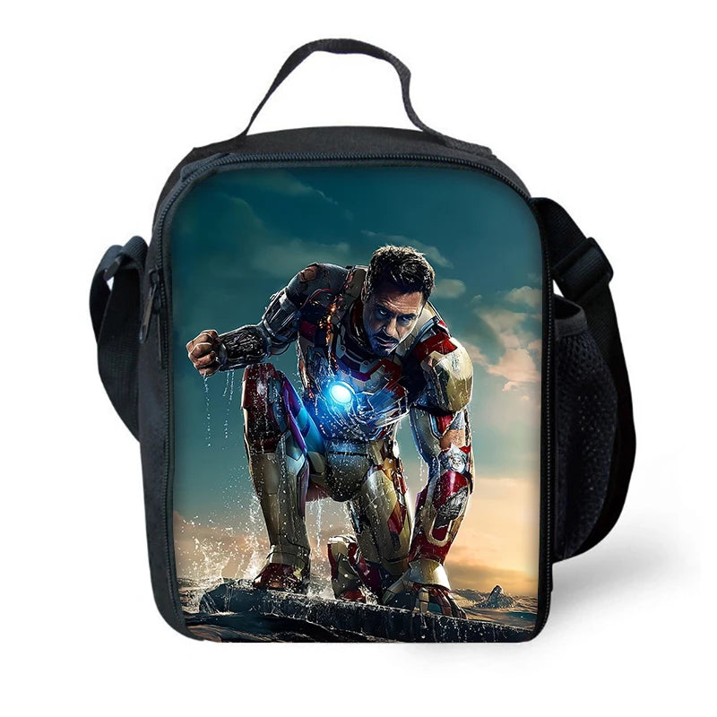 Cartoon Man M-Marvels Iron 3 pcs set Child School Backpack with Lunch Bags ,Pencil Bags School Bags for Boys Girls Best Gift