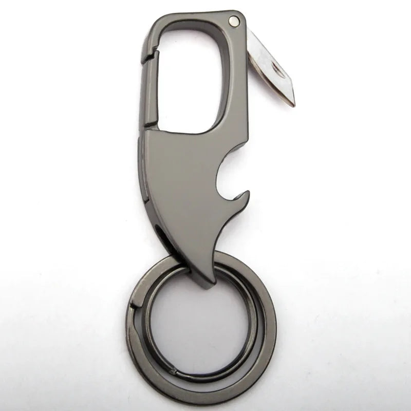 Creative Multifunctional Keychain for Men Unusual Design Carabiner Buckle with Bottle Opener Detachable Knife Portable Keyring