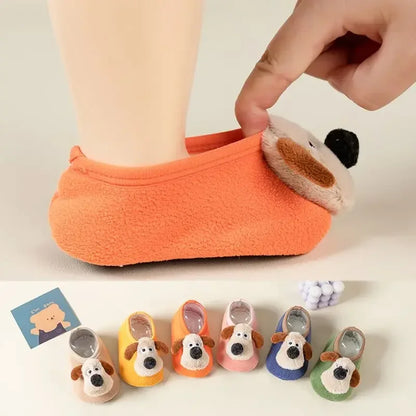 Thickened Cute Puppy Baby Floor Socks Anti Slip Soft Soles Cartoon Early Education Baby Shoes Baby Walking Shoes, Sock Covers