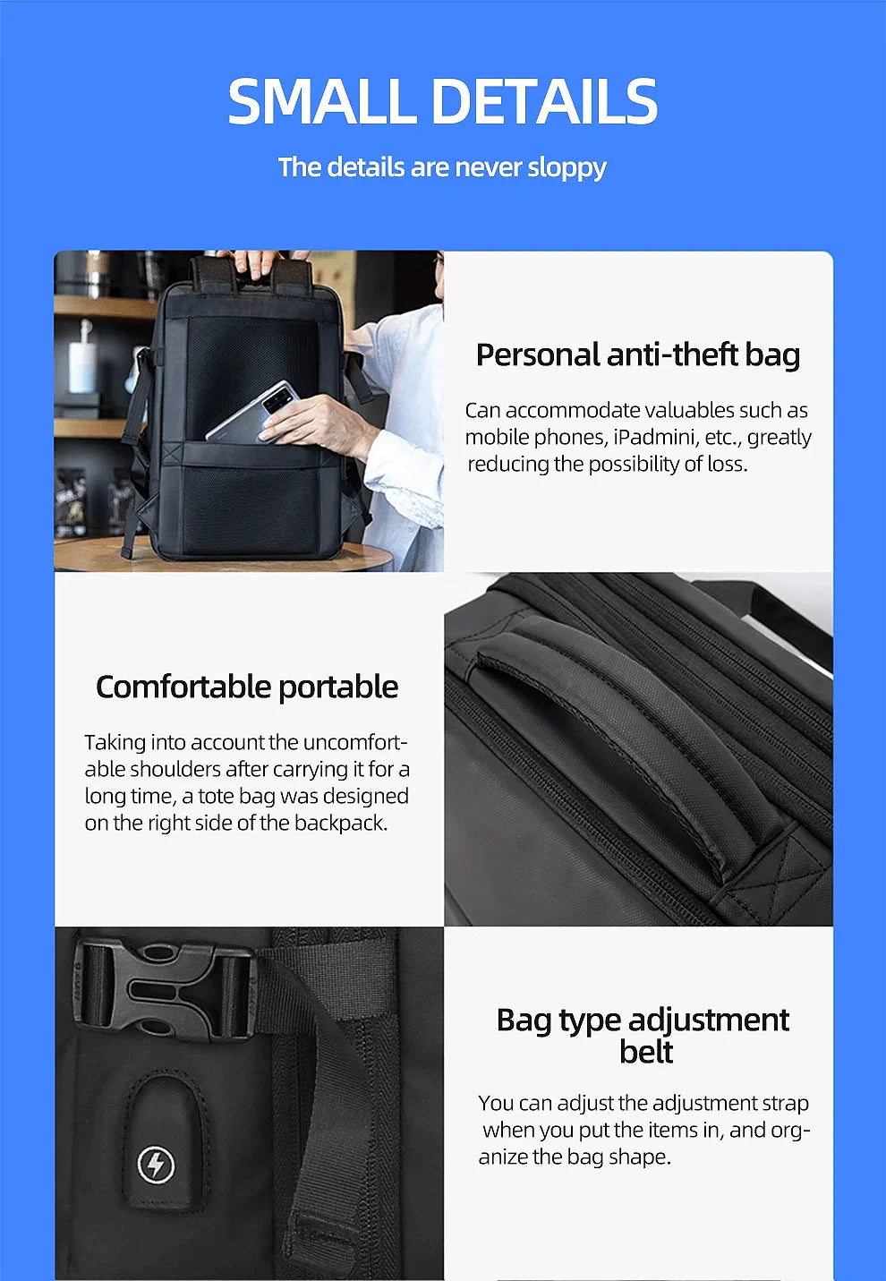 HK Business Backpack for Men Waterproof Anti-Theft 15.6” Laptop Backpack Casual Large Capacity Expandable Travel Bag Short Trip