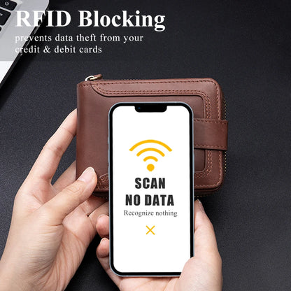 SCHLATUMThe first layer of cowhide RFID anti-theft brush leather wallet retro men's short horizontal money clip