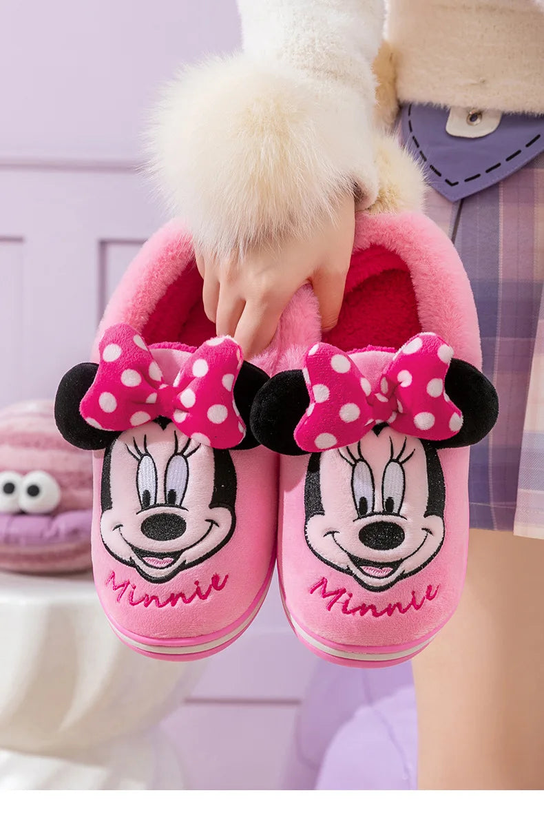 Disney Minnie Children Cotton Slipper Bag Heel Winter Boy Baby Non-slip Hair Mop Indoor Home Shoes Warm Cute Cotton Shoes Winter