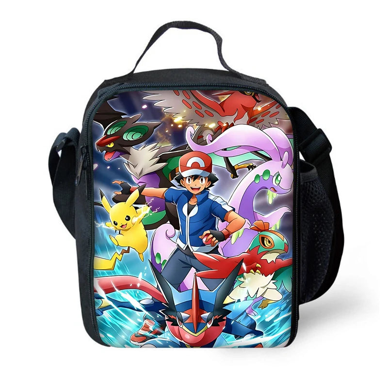 3 pcs set Cute Anime Pikachus Gengars Child School Backpack with Lunch Bags ,Pencil Bags ,School Bags for Boys Girls Best Gift