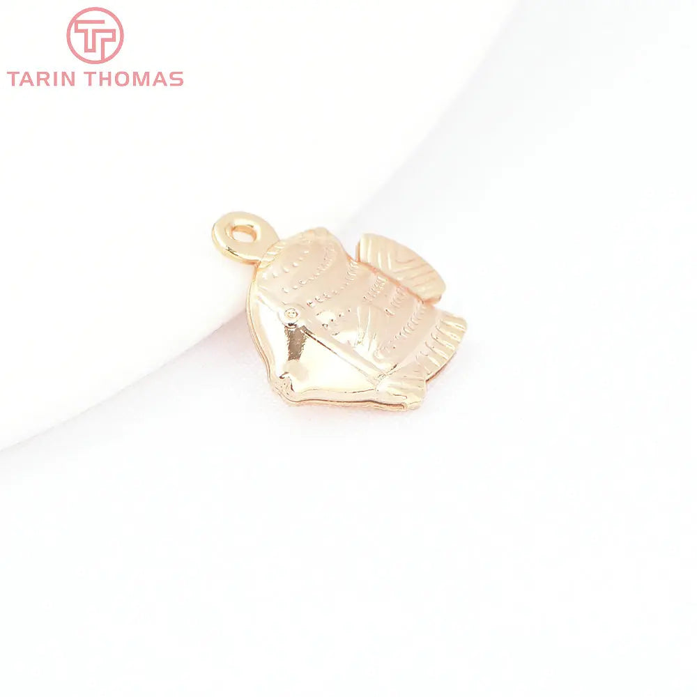 (129) 12x23MM 24K Gold Color Plated Brass Fish Charms Pendants High Quality Jewelry Accessories