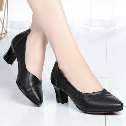 Women Fashion Light Weight Wedge Heel Comfort Spring & Autumn Shoes Lady Casual Sweet Home & Outside Black Leather Pumps E1419