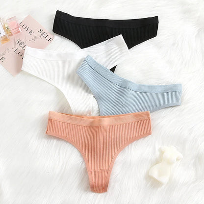 4Pcs Women's Panties G-Strings Set Fashion New Striped Soft Cotton Underwear Sexy Lingerie Sports Comfortable