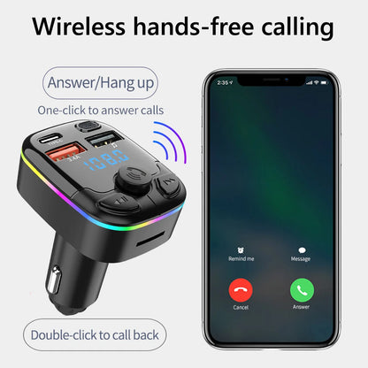 Wireless FM Transmitter Support TF Card U Disk Music Car MP3 Player Dual USB Type C Car Charger Phone Charger Handsfree Car Kit