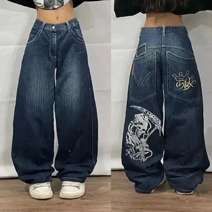 Street Fashion Trend Washed Vintage Jeans Women Y2K New Harajuku Casual Joker Straight Wide Leg Pants Couple Punk Rock Trousers