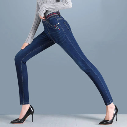 Winter Plush Velvet Lined Pencil Jeans Women Thicken Skinny High Waist Denim Pants Warm Big Size 36 Stretch Kot Pantolon Stretch