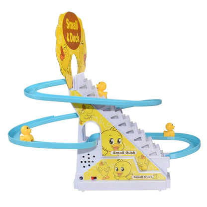 Kids Electric Small Duck Climbing Stairs Toy DIY Rail Racing Track Music Roller Coaster Duck Toy For Baby Kids Gift