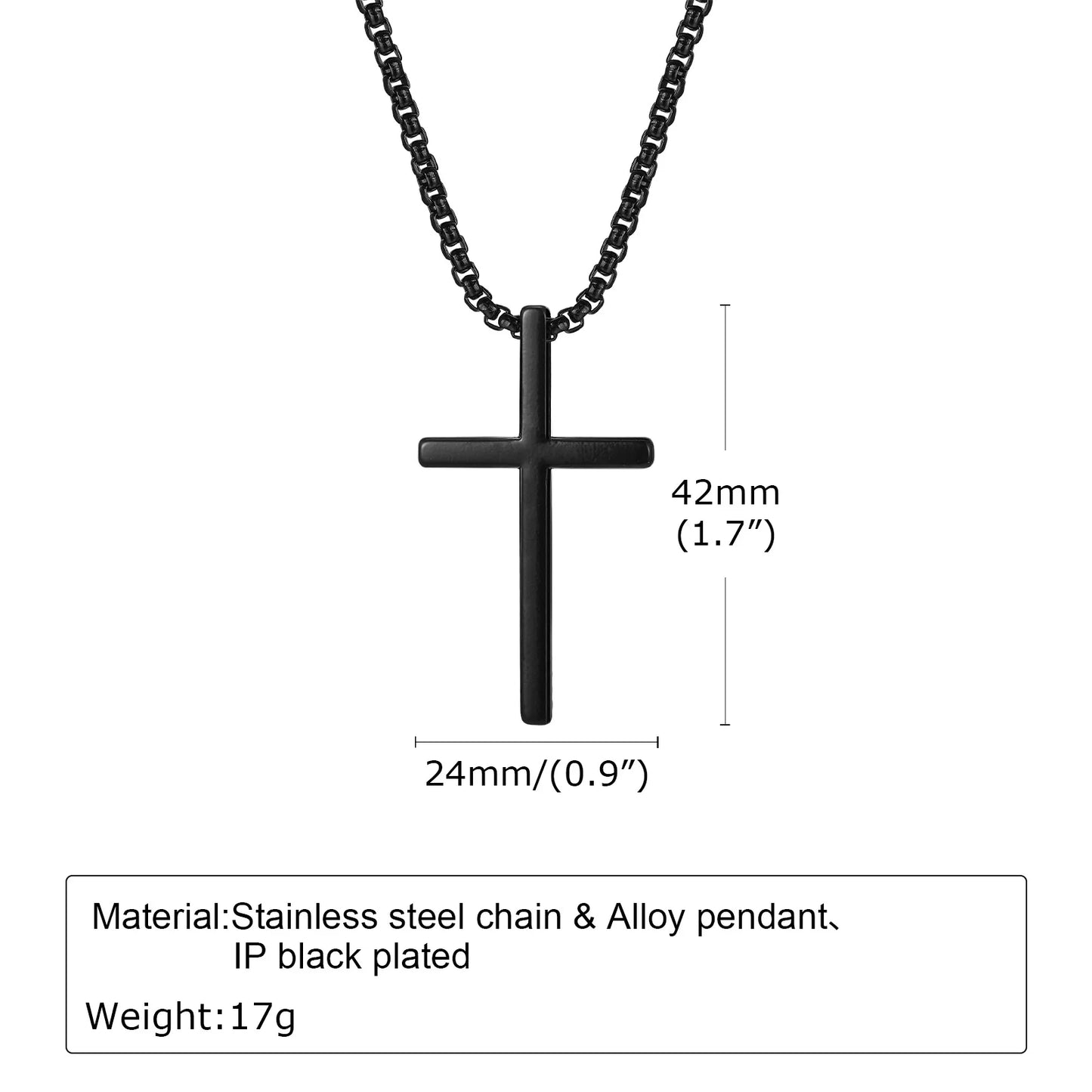 Vnox Cross Necklace for Men Women, Silver Color Plain Cross Pendant Collar with Stainless Steel Box Chain