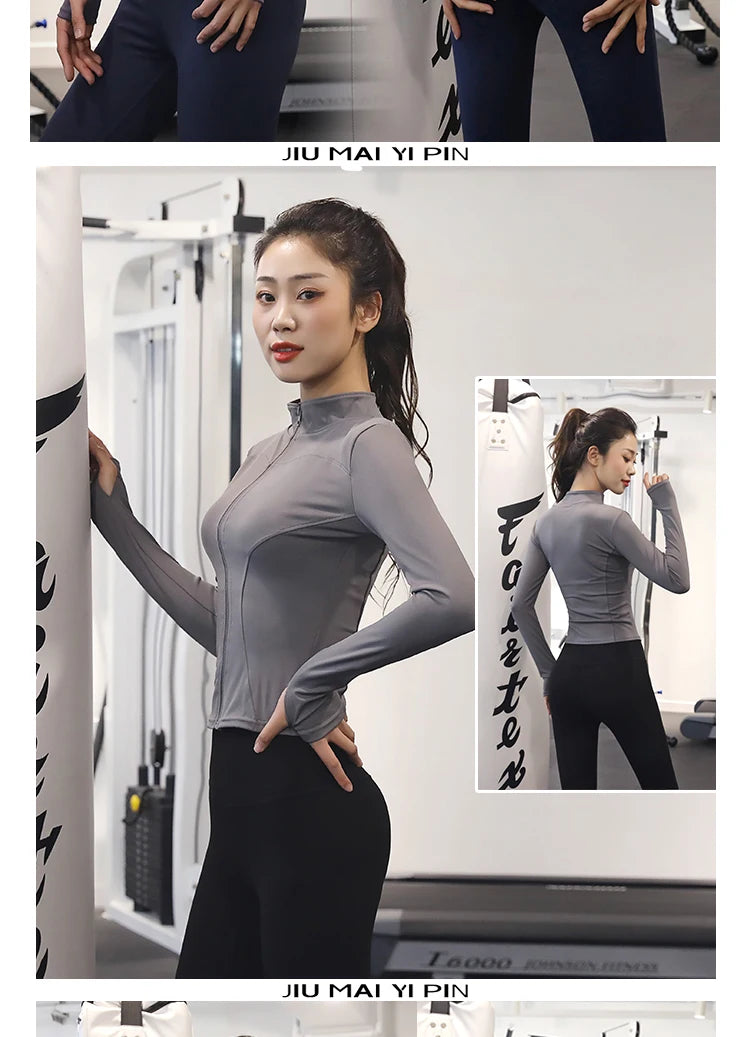 Slim Tracksuit Workout Top Female Training Jackets Zipper Long Sleeve Yoga Running Sports Coat