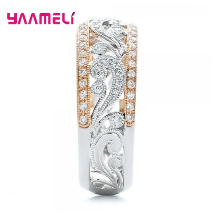 925 Sterling Silver Jewellery Ring for Women Wedding Engagement Party Accessories Popular Hollow Out Flower Wide Band Bague