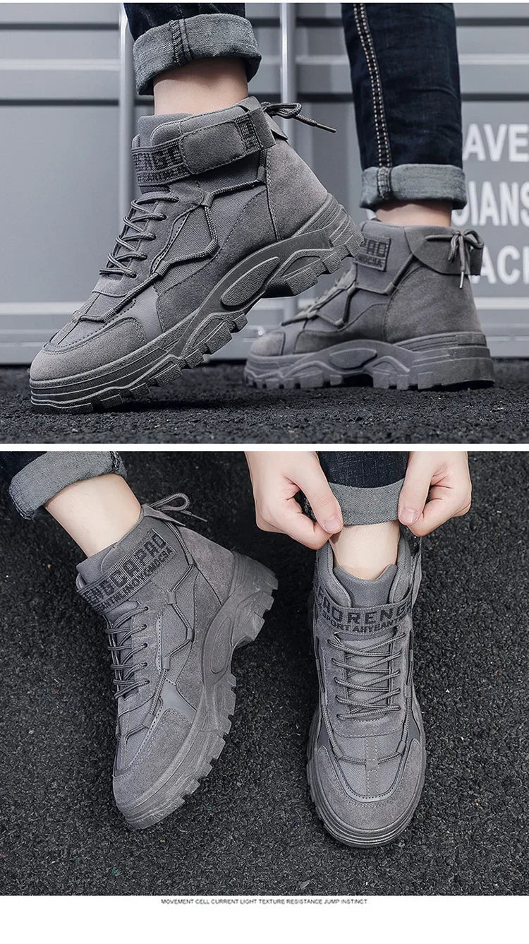 2024 Men's Platform Boots Fashion Desert Boots New Comfortable Non-slip Hiking Shoe High Top All-match Work Boots Bota Masculina