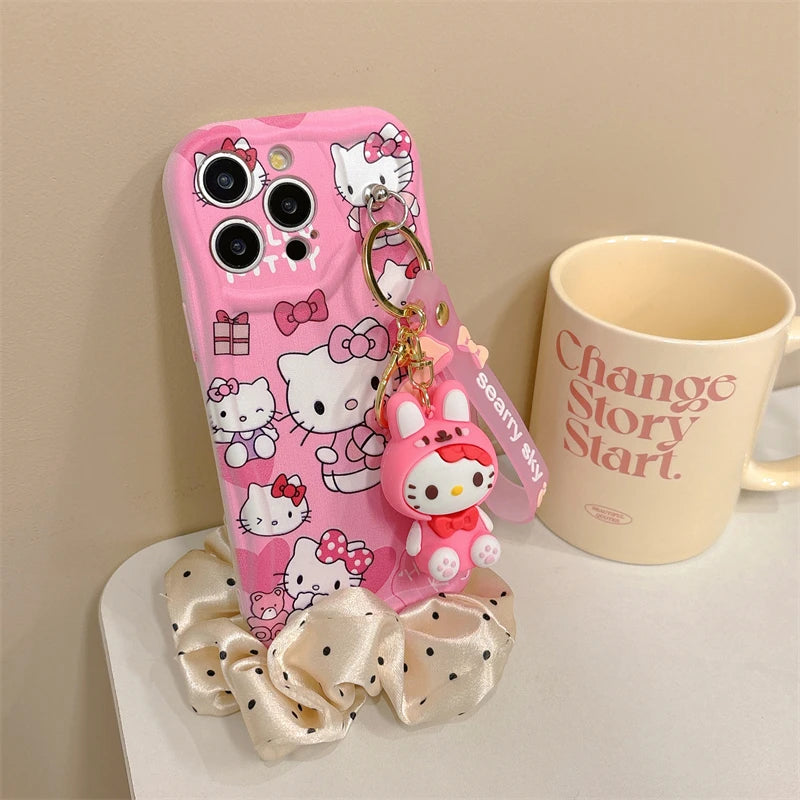 3D Cartoon Kuromi Wavy Phone Case For OPPO Realme Note 50 C67 C65 C53 C61 C55 C53 C51 Cute Melody With Wrist Strap Cover