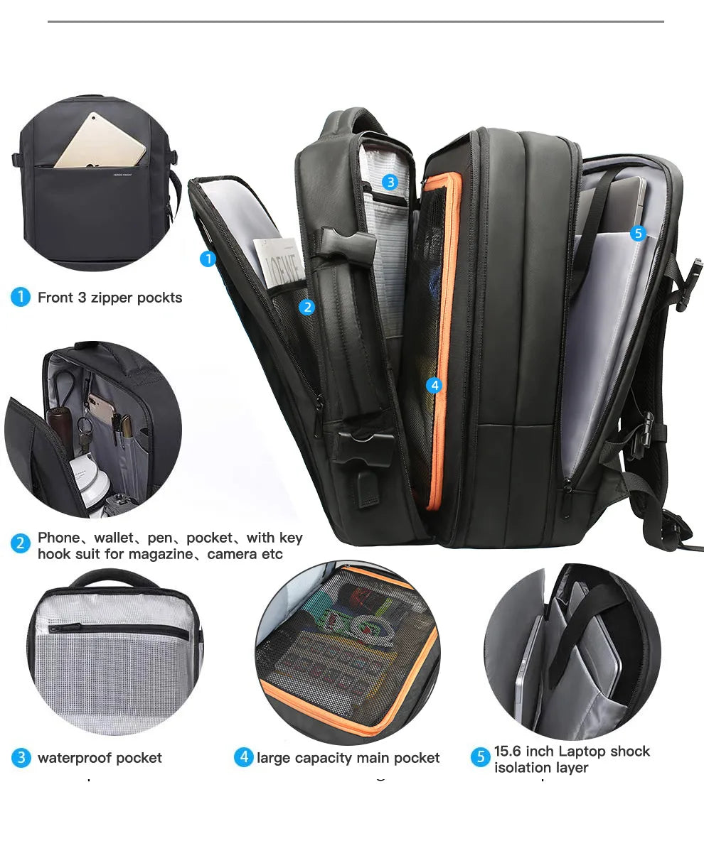 HK Business Backpack for Men Waterproof Anti-Theft 15.6” Laptop Backpack Casual Large Capacity Expandable Travel Bag Short Trip