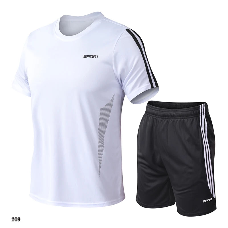 Summer men's sports set, outdoor fitness running basketball, short sleeved T-shirt and shorts, loose and quick drying