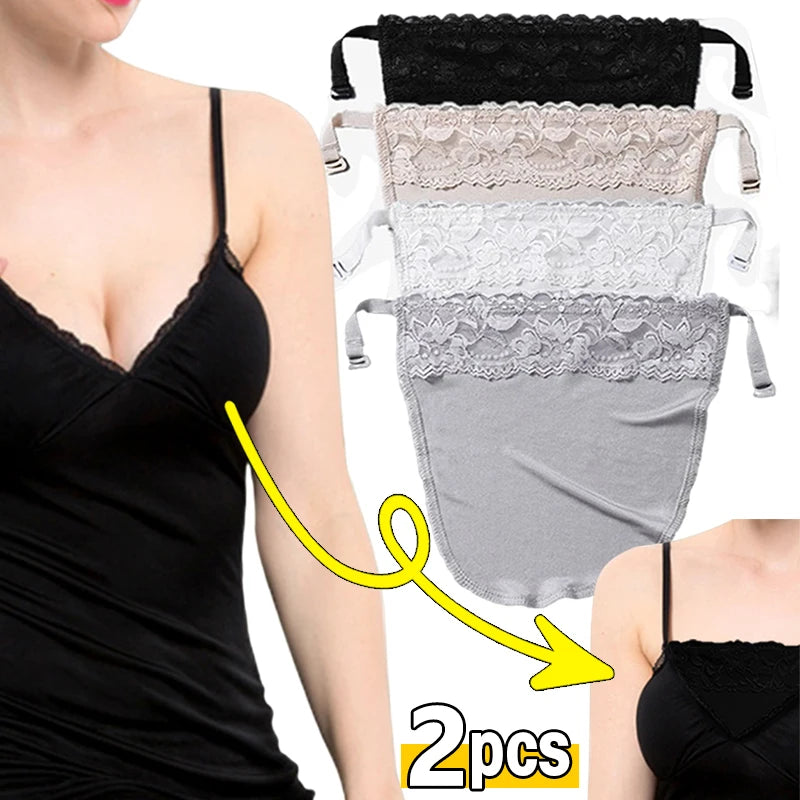 Women Invisible Anti Glare Underwear Lace Cleavage Cover Up Mock Camisole Bra Strapless Insert Wrapped Chest Intimates