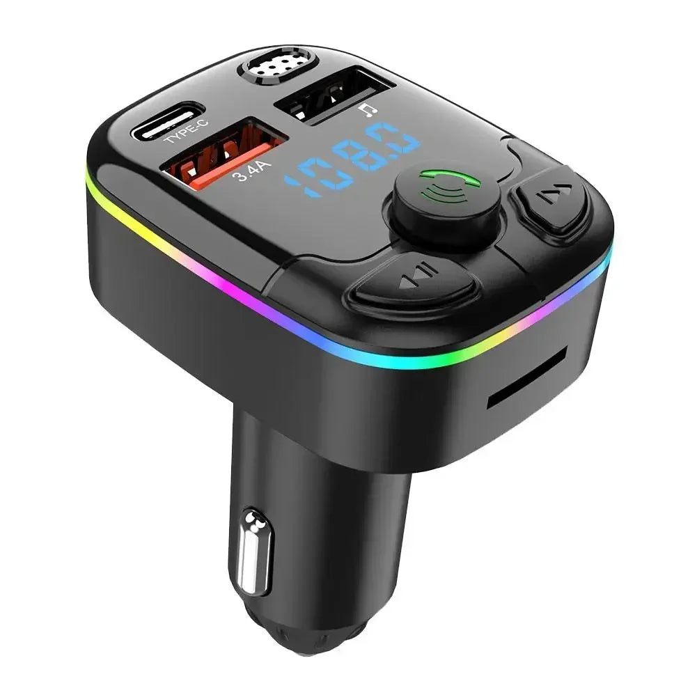 Bluetooth 5.0 Car FM Transmitter PD Type-C Dual USB Ambient Player MP3 Fast Charger Type-C Wireless Light Handsfree PD