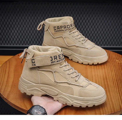 2024 Men's Platform Boots Fashion Desert Boots New Comfortable Non-slip Hiking Shoe High Top All-match Work Boots Bota Masculina