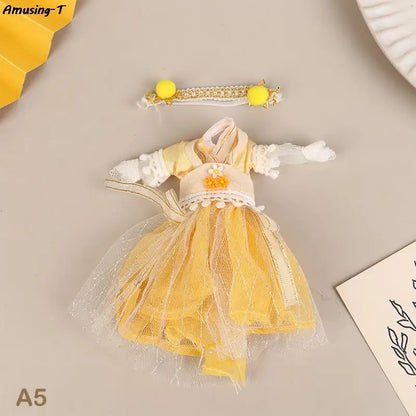 1set 16CM Chinese Style Doll Hanfu Clothing Dress Doll Ancient Costume Gown Dolls Clothes Accessories Dress Up Toys  For Girls