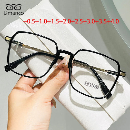 +0.5 +1.0 +1.5 +2.0 +2.5 Oversized Square Reading Glasses for Women Men Anti Blue Light Lenses TR Frame Presbyopia Eyewear