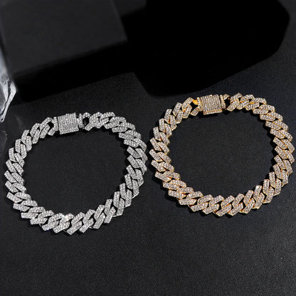 Braccialetti a catena cubana con maglie a griffe ghiacciate da 14 mm per uomo e donna, con strass pieni, braccialetto cubano Miami spesso, punk, hip hop, regalo