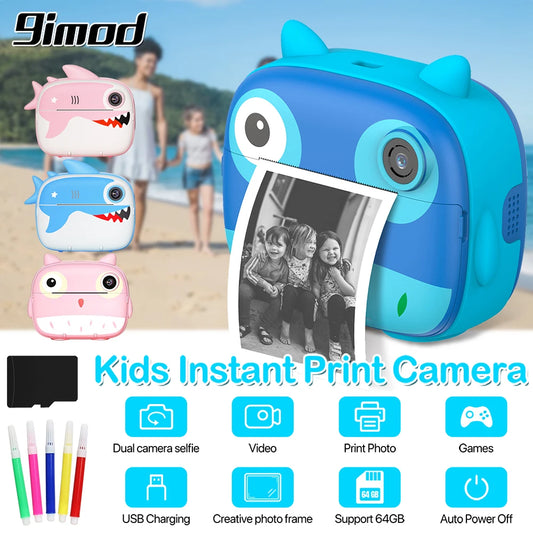 9IMOD Children Instant Print Camera 2.4inch 1080P Selfie Video Photo Digital Camera with 10X Zoom Portable Travel Toy for Kids