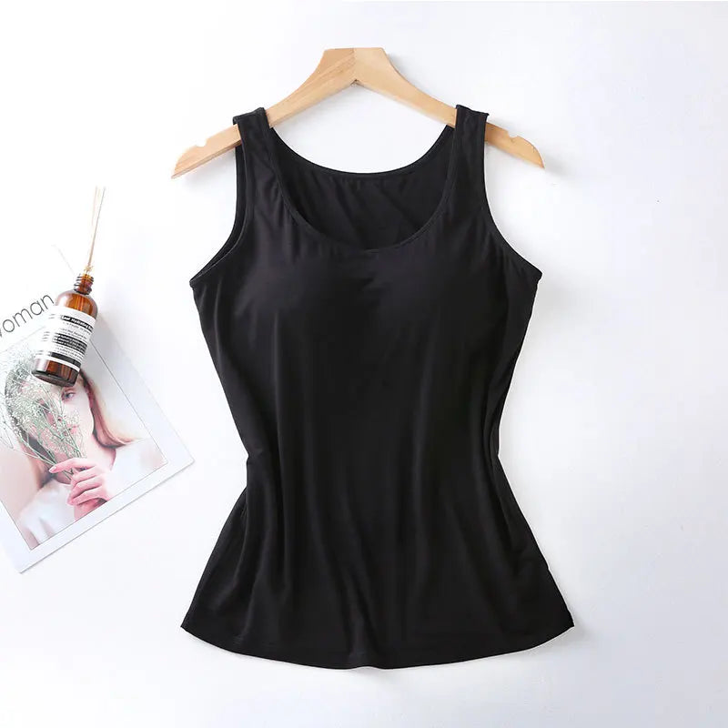 2025 Women's Vest Tops With Built In Bra Neck Vest Padded Slim Fit Tank Tops Sexy Shirts Feminino Casual Underlay shirt slimming