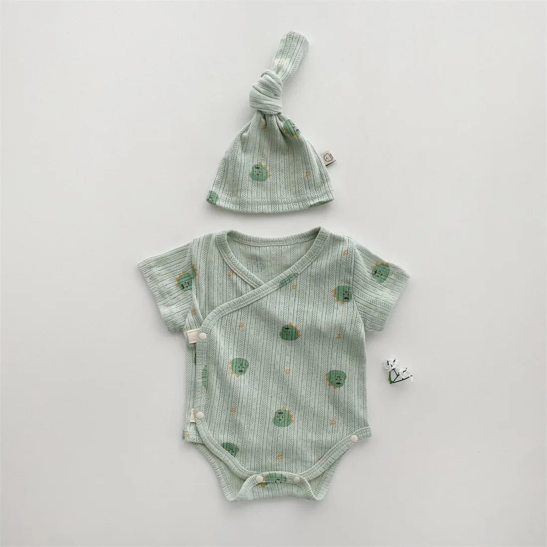 Summer Baby Romper Triangle Bodysuit Short Sleeve Jumpsuit Baby Cartoon Print One-Pieces Free Hat Baby Clothing Sets Baby Kimono