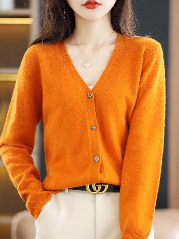 Women's Sweater 2025 Spring Autumn Cardigans V-neck Single Breasted Short Slim Lady Knitwear Tops Solid Korean Fashion Cardigan