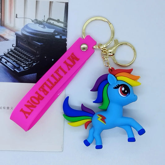 Cartoon pony keychain cute color horse unicorn key chains men's and women's Car bags pendant for kids gifts keyring wholesale