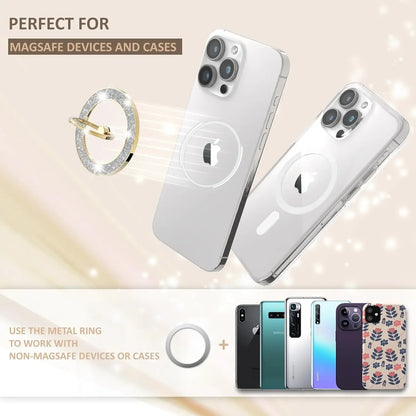 Magsafe Strong Magnetic Metal 360° Rotating Glitter Diamond Phone Finger Ring Holder Stand for iPhone 14 15 Samsung Universal