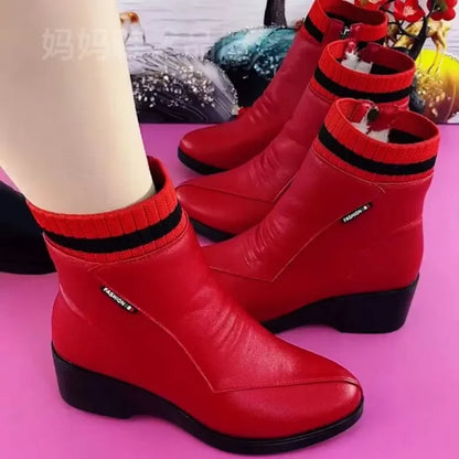 Red Women's Short Boots 2023 Winter Warm Platform Boots High Quality Women Rome Shoes Anti-slip and Wear-resistant Modern Boots