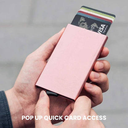 RFID Blocking Slim Pop-Up Wallet - Minimalist Credit Card Holder for Men & Women, Mini Metal Case